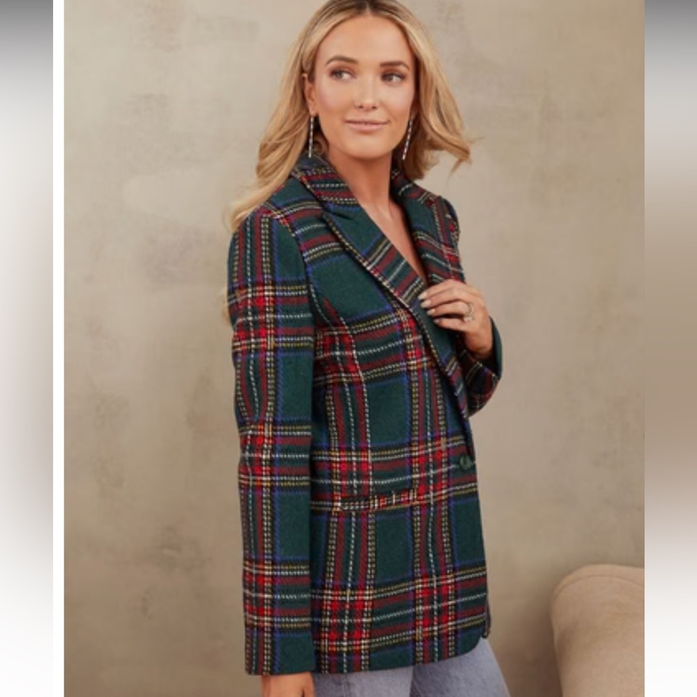 Brand new with tags; English Factory oversized plaid wool blazer. Size Large.